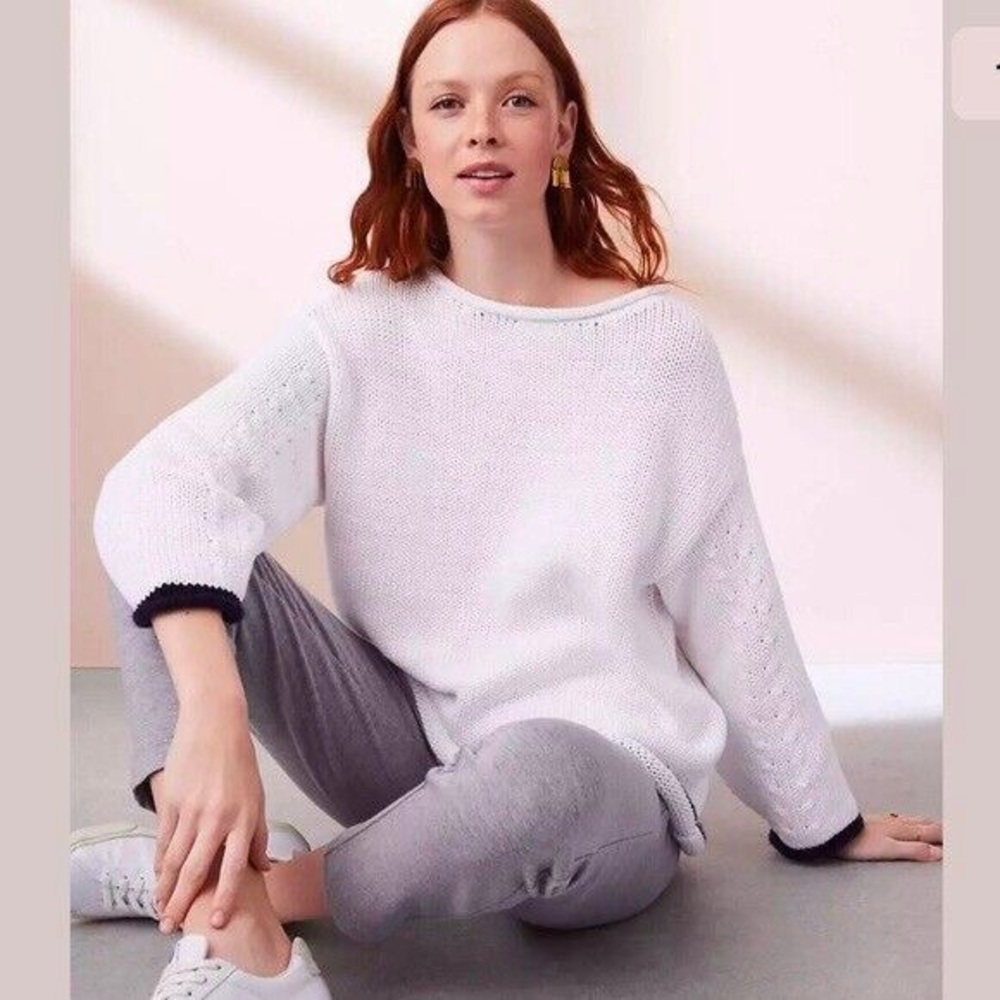 Lou & Grey White Navy Cable Knit Sweater Size XS (fits l…